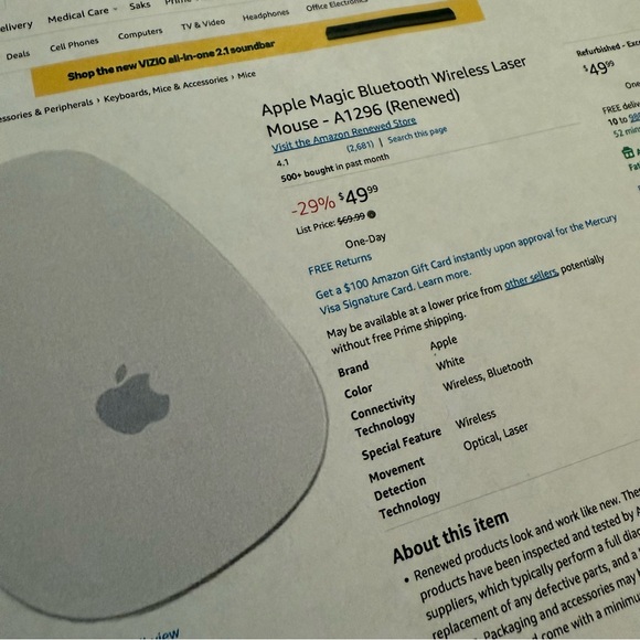 Apple Magic Bluetooth Wireless Laser Mouse A1296 Laser & Touch-sensitive Tech - Picture 8 of 9